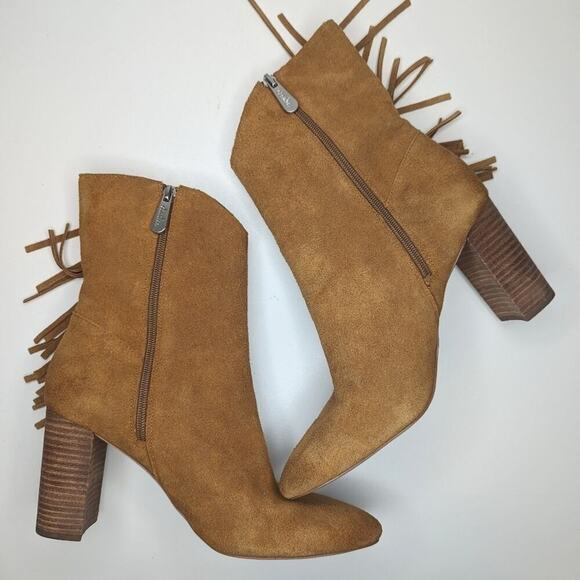 Charles by Charles David brown tan suede fringe boots side zip calf size 10 - Picture 3 of 8